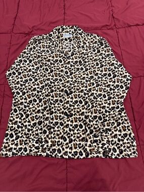 Temptations Leopard Print Button-Down Shirt in Black and Brown